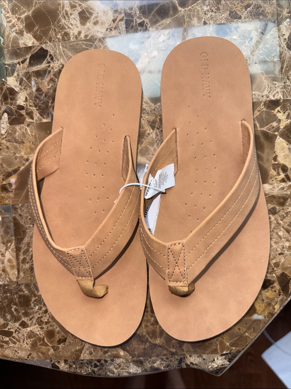 NWT. Size 5-6 big boys faux suede brown flip flops from Old Navy.
